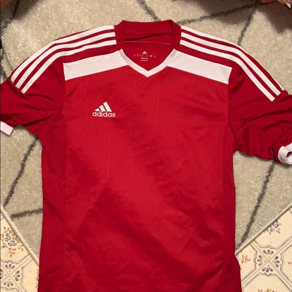 Red Adidas athletic shirt